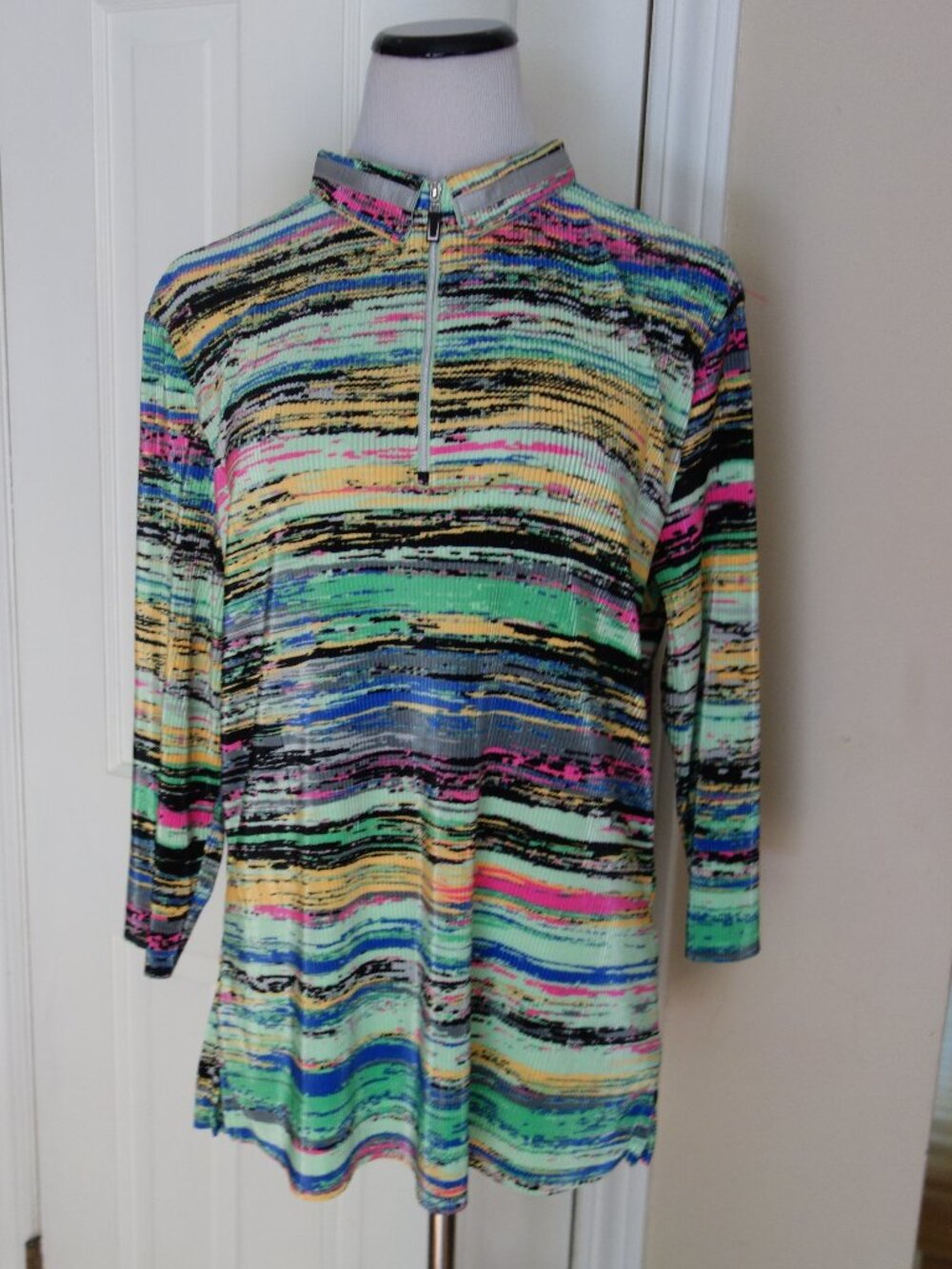NWT $93 JAMIE SADOCK Mint Multi ¾ Sleeve ¼ Zip Scrunch Athletic Top – XL